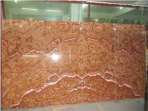 Red Onyx Slabs & Tiles; Red Onyx and Glass Slab