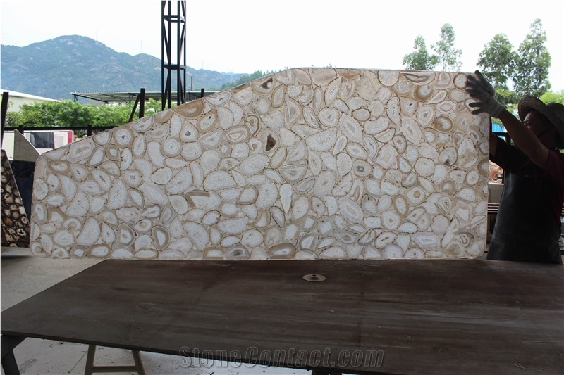 Translucent White Agate Slab, Semiprecious Stone Slabs & Tiles
