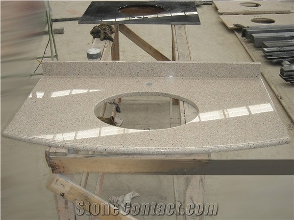 China Golden Pink Granite Bathroom Countertops, G681 Granite Custom Bathroom Vanity Tops