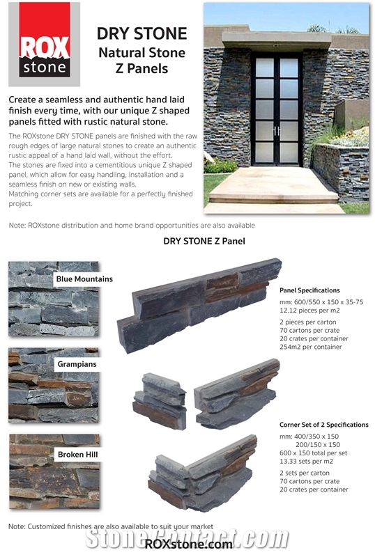 Roxstone Dry Stone Z Panels, Grey Quartzite Building Stone, Wall Cladding Viet Nam