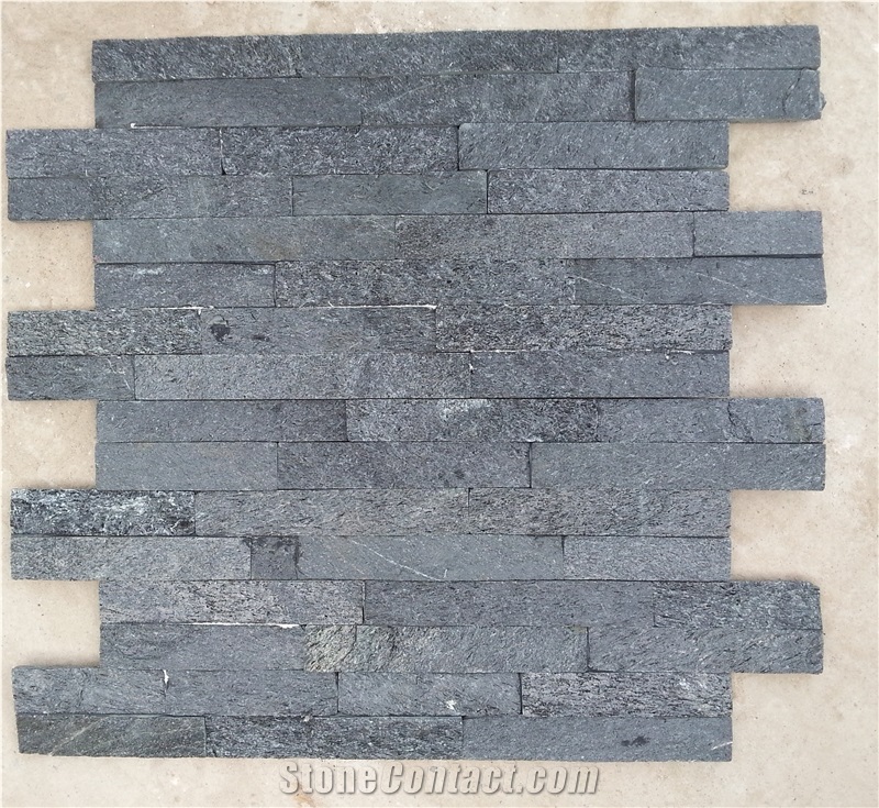 Hebei Black Quartzite Cultured Stone, Black Quartzite Wall Panel, Ultra-Thin Black Wall Panel