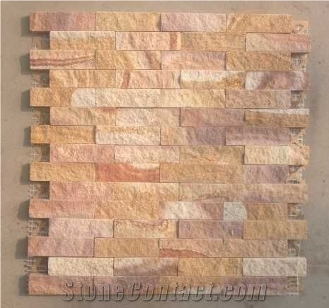Yellow Wooden Sandstone Mosaic, Multicolor Natural Stone Mosaic for Wall
