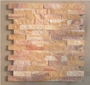 Yellow Wooden Sandstone Mosaic, Multicolor Natural Stone Mosaic for Wall