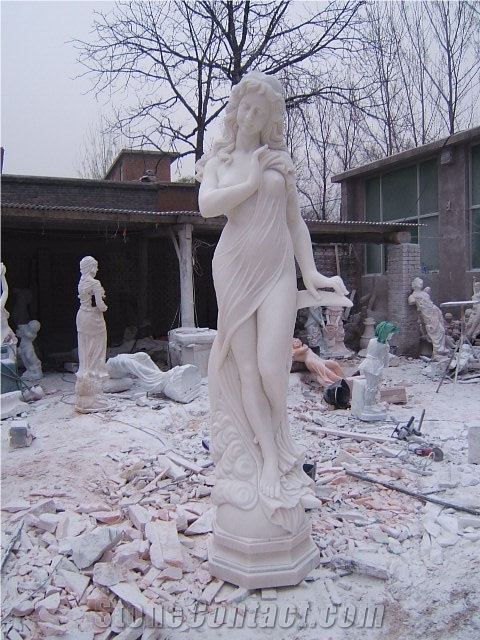 China White Marble Nymph Sculpture, White Marble Sculpture & Statue