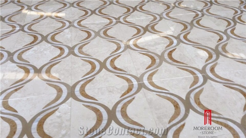 Cappuccino Gold Marble Moreroom Stone Wave Design Waterjet Marble Inlay Panel