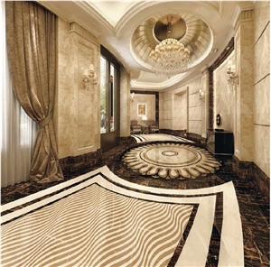 Cappuccino Marble;Water Jet Medallions;Medalions Flooring Design, Cappuccino Dark Brown Marble Medallion