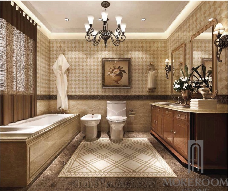 Cuppccino Marble Medallion;Marble Flooring Design for Bathroom