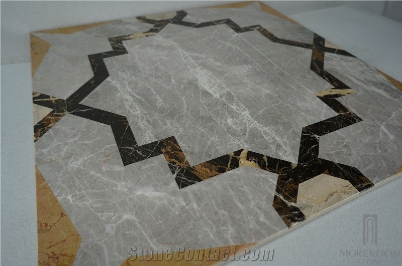 Grey Marble Square Floor Waterjet Medallions ;Laminated Panel;Grey Marble