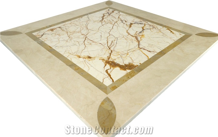 Interior Decoration Beige Marble Pattern, Waterjet Pattern Modern House Floor Tile&Natura Stone