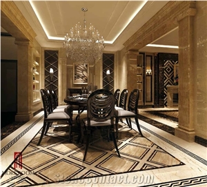 Italy Beige Marble Cupertino Marble Tiles Floor Medalions Carpet Pattern Marble Water Jet Medallion Inset Water Jet Marble Flooring