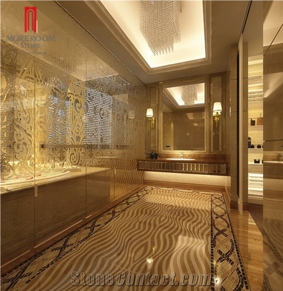 Italy Provincia Di Brescia Botticino Classico Marble Artistic Inset Marble Tile Hotel Floor Design