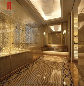 Italy Provincia Di Brescia Botticino Classico Marble Artistic Inset Marble Tile Hotel Floor Design