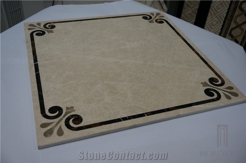 Magnolia Laminated Marble with Ceramic Tile, Marble Flooring Design, Water Jet Medalion Flooring Tiles