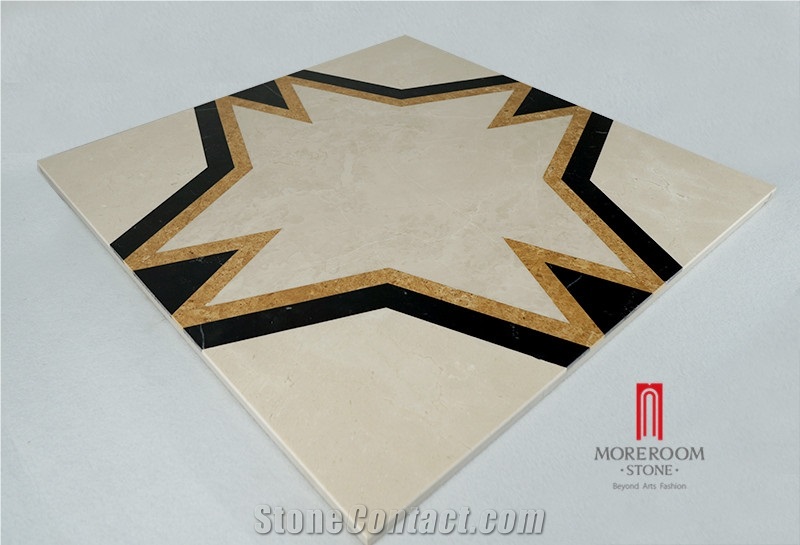 Moreromm Stone Ml-A20s6060 Latte Beige Marble Medallions, Star Design Square Waterjet Marble Medallion for Lobby Design