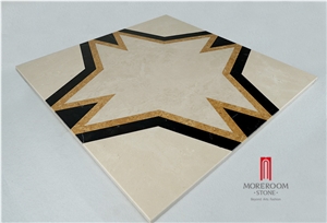 Moreromm Stone Ml-A20s6060 Latte Beige Marble Medallions, Star Design Square Waterjet Marble Medallion for Lobby Design
