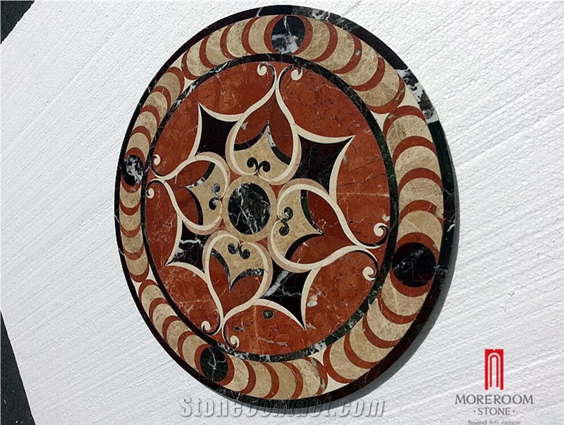 Moreroom Stone Round Waterjet Marble Carpet Medallion Mqr002,Coral Red Marble