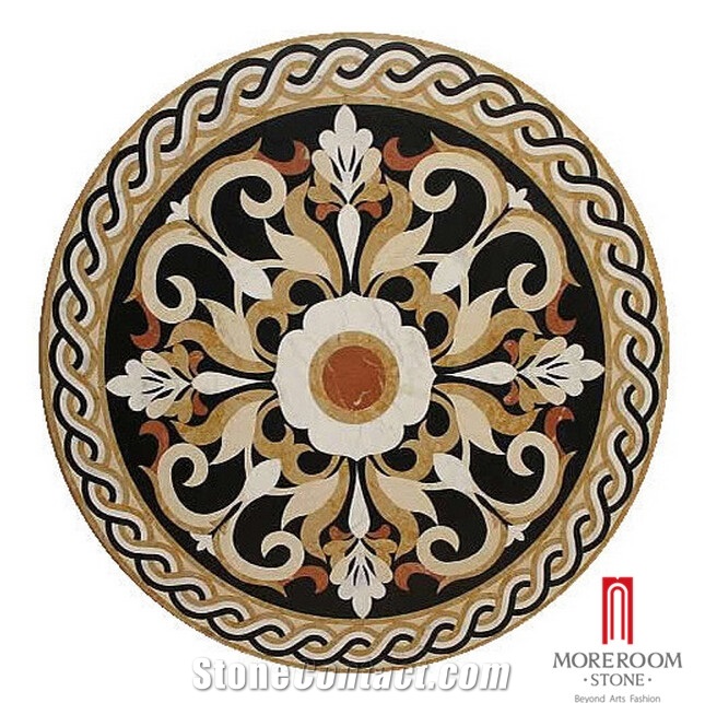 Moreroom Stone Round Waterjet Marble Carpet Medallion Mqs001 ,Red Cream Marble