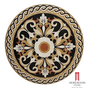 Moreroom Stone Round Waterjet Marble Carpet Medallion Mqs001 ,Red Cream Marble