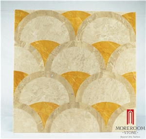 Mpc10g66 Moreroom Stone Gold Onyx Suqare Waterjet Medallio Artistic Inset Marble Inlay Panel