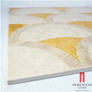 Mpc10g66 Moreroom Stone Gold Onyx Suqare Waterjet Medallio Artistic Inset Marble Inlay Panel