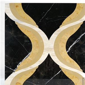 Nero Marquina Marble Water Jet Medallions in Foshan, Nero Marquina Marble Flooring Design