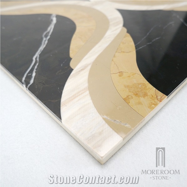Nero Marquina Marble Water Jet Medallions in Foshan, Nero Marquina Marble Flooring Design