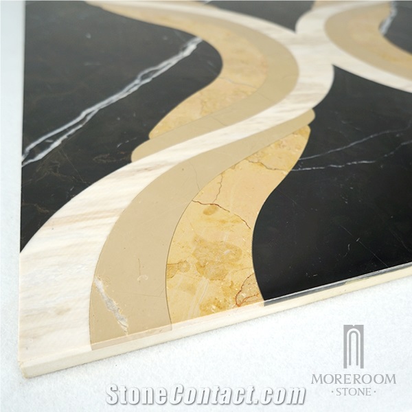 Nero Marquina Marble Water Jet Medallions in Foshan, Nero Marquina Marble Flooring Design