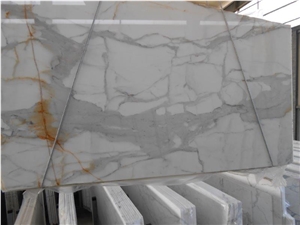 Polished Book Match Calacatta Gold Marble Marble Slab and Tile, Italy White Marble