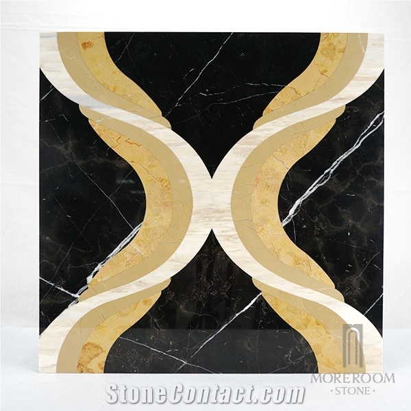 Spain Aulestia O Murelaga Nero Marquina Composite Marble Waterjet Marble Floor Tile Modern Bathroom Design Spanish Marble Price, Nero Marquina Marble Medallion