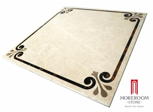 Spain Crema Royal Marble Waterjet Marble Inlay Flooring Design
