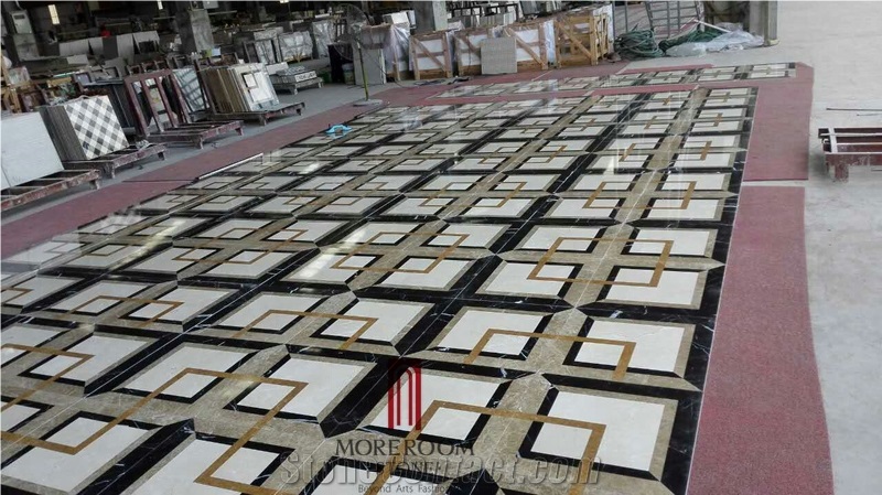 Spain Light Emperador Marble Square Medallions Carpet Medallions Floor Medallions Price Water Jet Floor Inset Marble Tils
