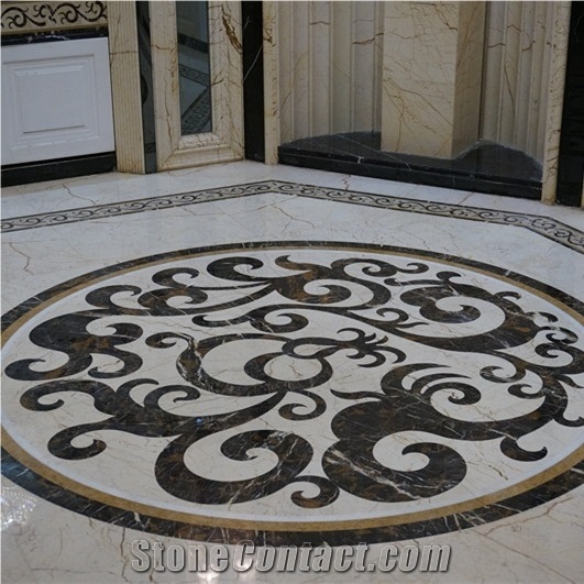 Spain Pinoso Crema Marfil Marble Polished Flooring Waterjet Medallions Marble Flower Designs Spain Marble Price