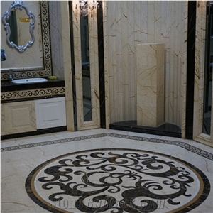 Spain Pinoso Crema Marfil Marble Polished Flooring Waterjet Medallions Marble Flower Designs Spain Marble Price
