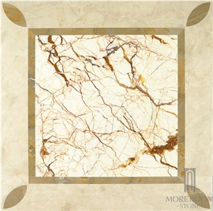 Turkey Bilecik Sofitel Gold Marble Composite Marble Tile Fantastic Floor Design Pattern Bathroom Laminated Water-Jet Medallions Marble Price Turkey Bilecik Sofitel Gold Marble Composite Marble Tile Fantastic Floor Design Pattern Bathroom Laminated Water-Jet Medallions Marble Price