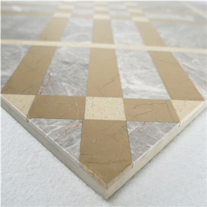 Venus Grey Marble & Gold Imperial Marble Waterjet Pattern with Porcelain Tile