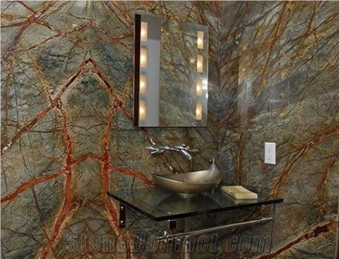 Rain Forest Green Marble Bathroom Wall Application