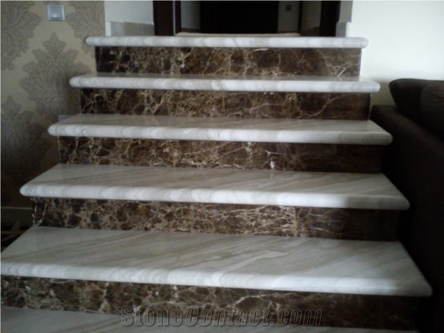 Ajax Marble Steps, White Marble Greece Stairs & Steps, Dark Emperador Marble Riser Staircase