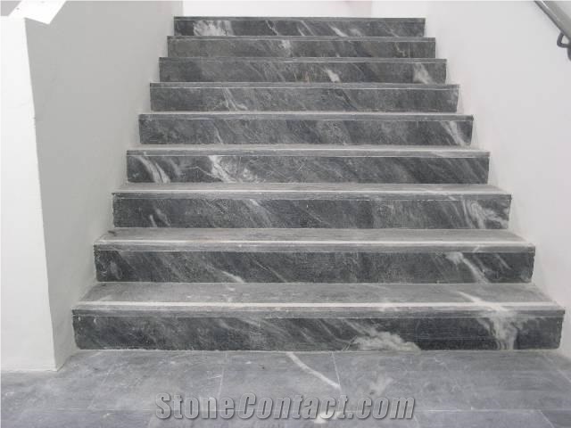 Aliveri Marble Staircase, Steps and Riser, Grey Marble Greece Stairs & Steps