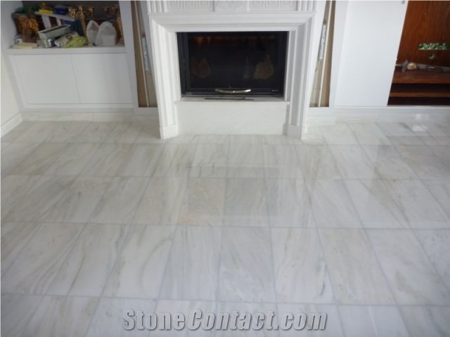 Dionisos Semi White Marble Polished Flooring Tiles, White Marble Greece Tiles & Slabs