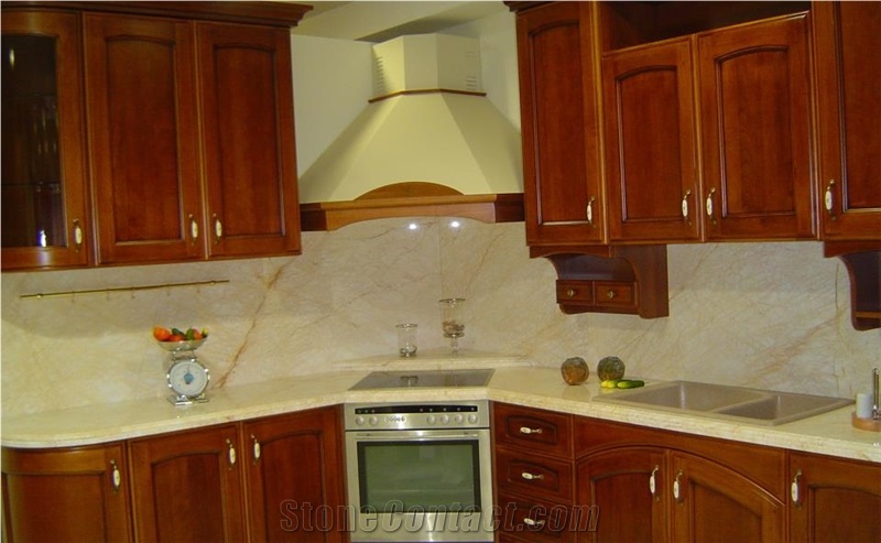 Golden Spider Marble Kitchen Countertop, Bar Top and Backsplash, White Marble Greece Vanity Tops