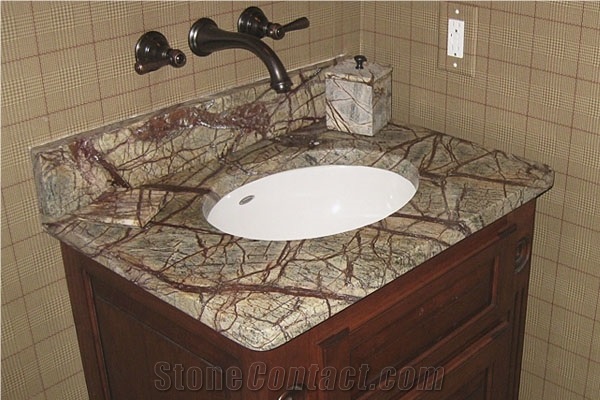 Rain Forest Brown Marble Bathroom Top, Brown Marble India Vanity Tops