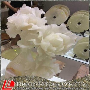 Onyx Sculpture Flower Vase China White Onyx Handcarving Vase Stone Decoration