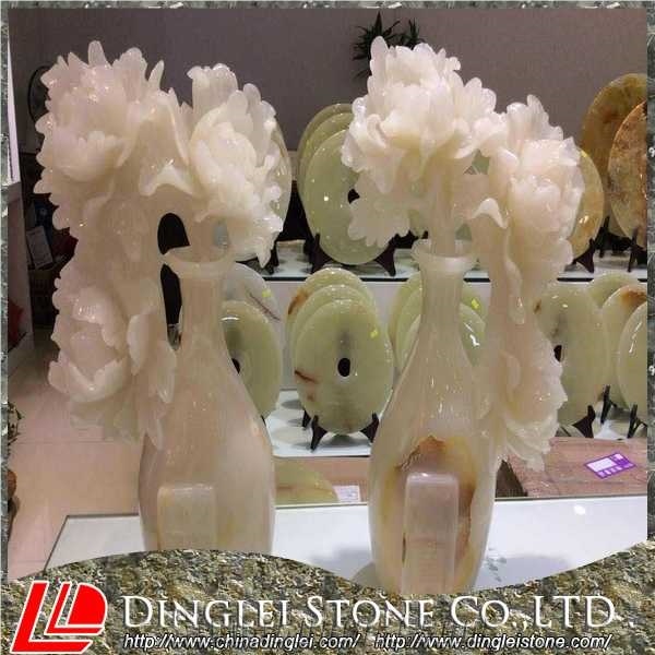 Onyx Sculpture Flower Vase China White Onyx Handcarving Vase Stone Decoration