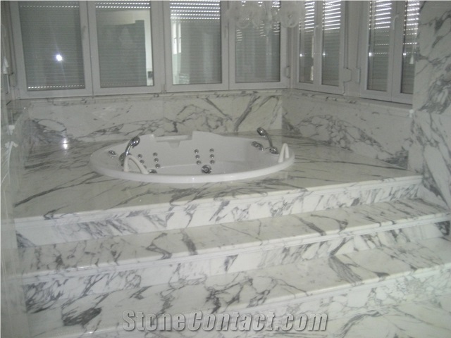 Arabescato Carrara Marble Bathtub Deck