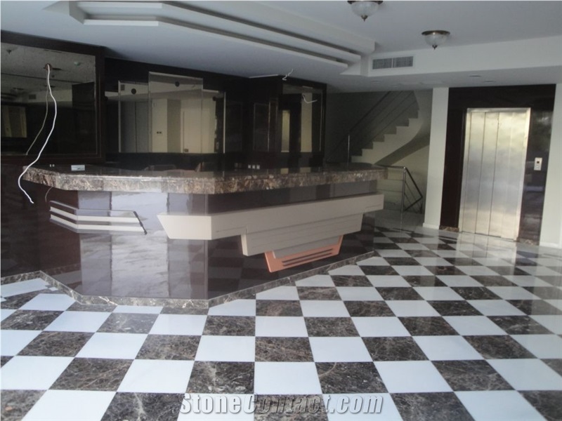 Marron Emperador Marble and Sivec White Ab Marble Floor Pattern