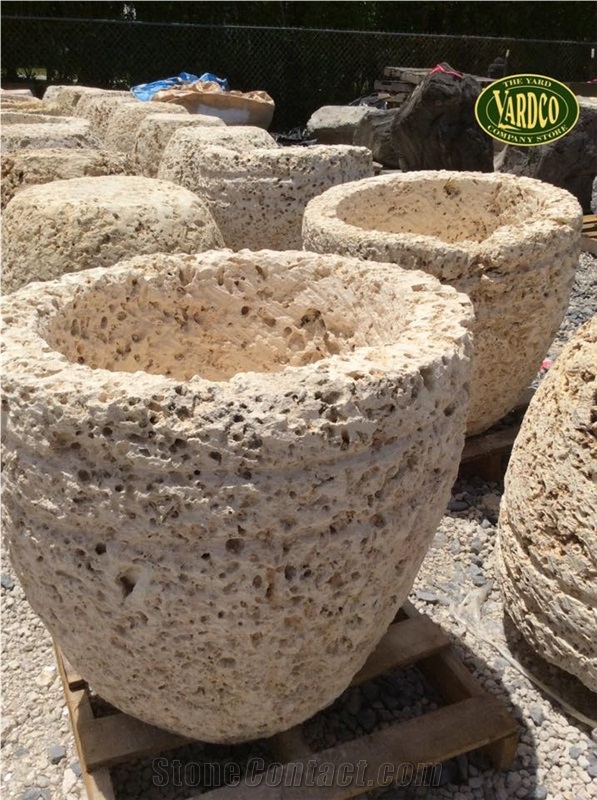 Calypso Coral Stone Planters, Beige Coral Flower Pot