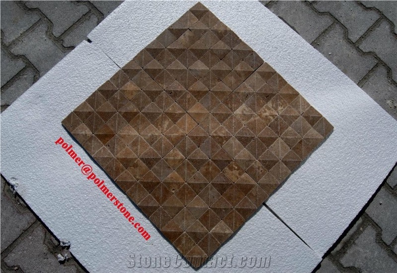 Blanco Fossil Travertine 3d Mosaic, Brown Travertine Turkey Mosaic