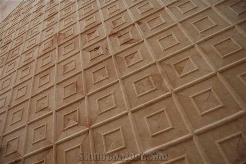 Light Cherry Travertine Cnc Carved Wall Panels, Blanco Fossil Travertine Wall Cladding, Beige Travertine Turkey Walling
