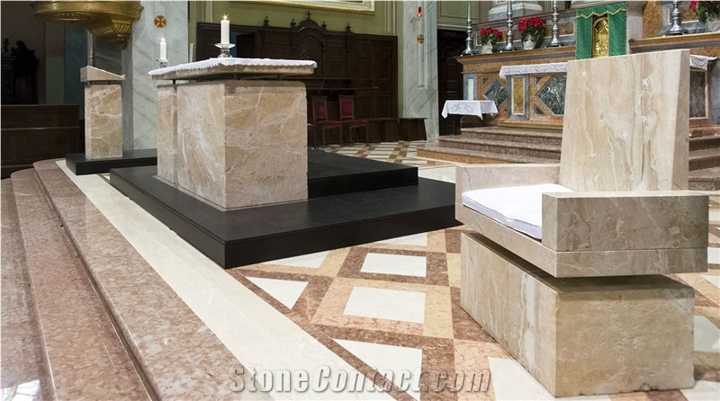 Breccia Aurora Marble Sawn Cut Church Altar Design, Church Furniture, Church Tables
