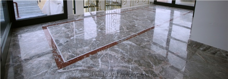 Grigio Carnico Marble with Rosso Francia Marble Entrance Floor Pattern, Grey Marble Italy Tiles & Slabs, Flooring Tiles